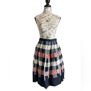 Floreat Anthropologie Patchwork Plaid Embroidered Cotton A-Line Skirt Size 6